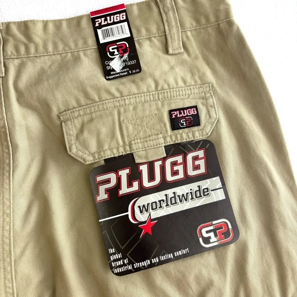 NWT PLUGG Tan Khaki Men’s Relaxed Fit Industrial Wide Leg Cargo Pants‎ 38/32L